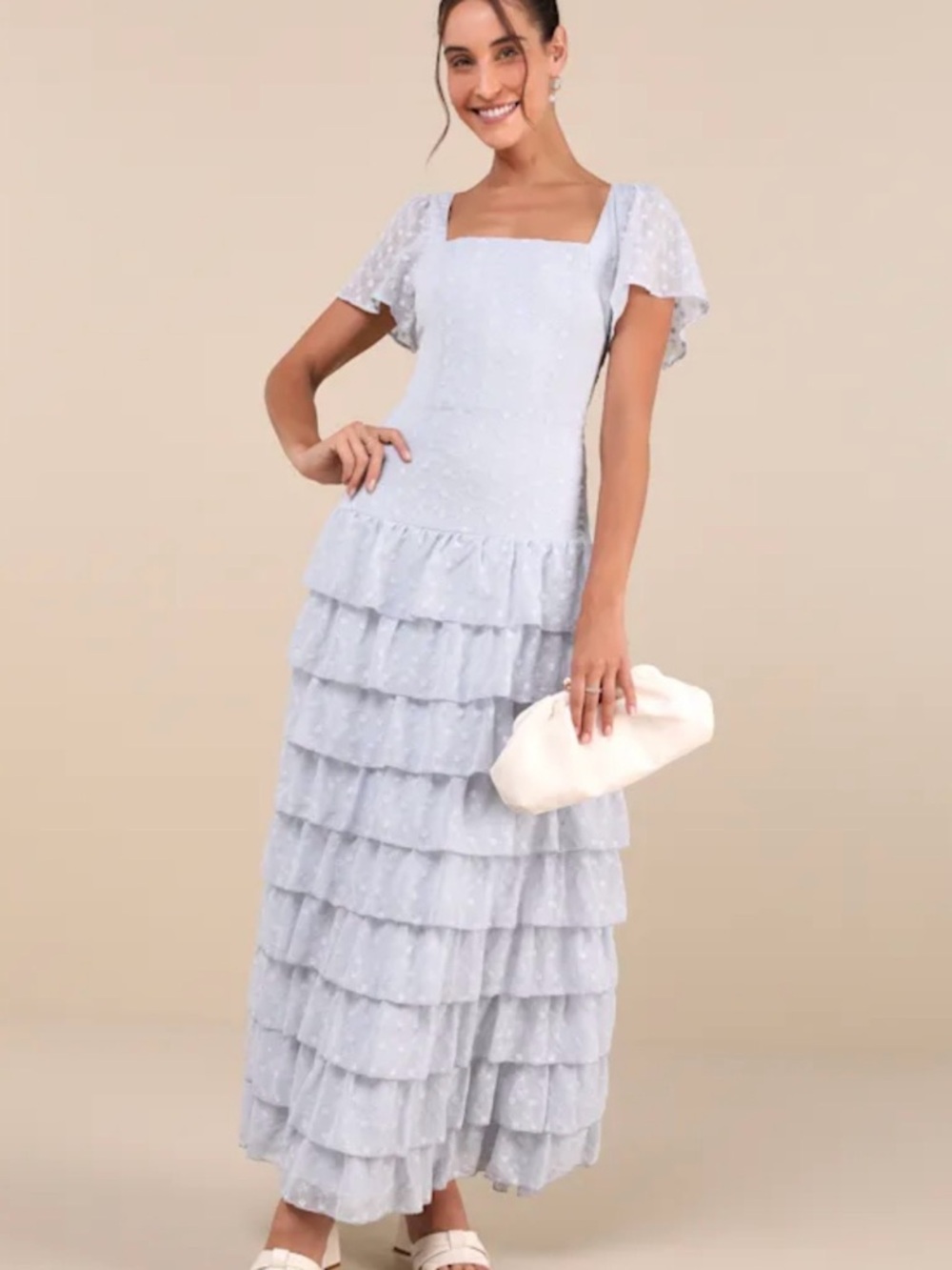 Delightful Favorite Light Blue Eyelet Tiered Maxi Dress